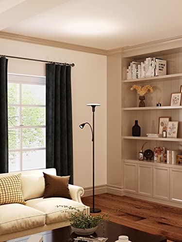 addlon Floor Lamp with Remote Control, Standing lamp with Adjustable Reading lamp, Tall lamp with stepless Brightness and Color temperatures Floor lamp for Living Room Bedroom and Office - Black