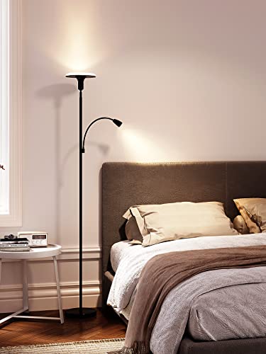 addlon Floor Lamp with Remote Control, Standing lamp with Adjustable Reading lamp, Tall lamp with stepless Brightness and Color temperatures Floor lamp for Living Room Bedroom and Office - Black